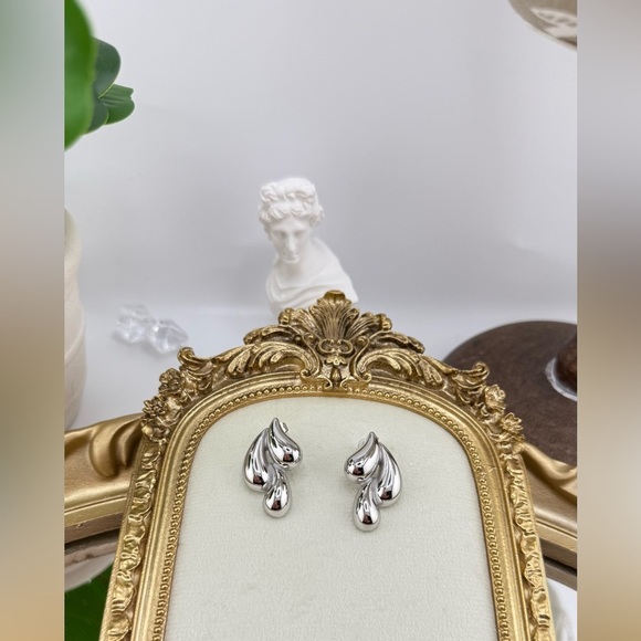 Silver Abstract Drop Earrings – Stainless Steel - Picture 6 of 9